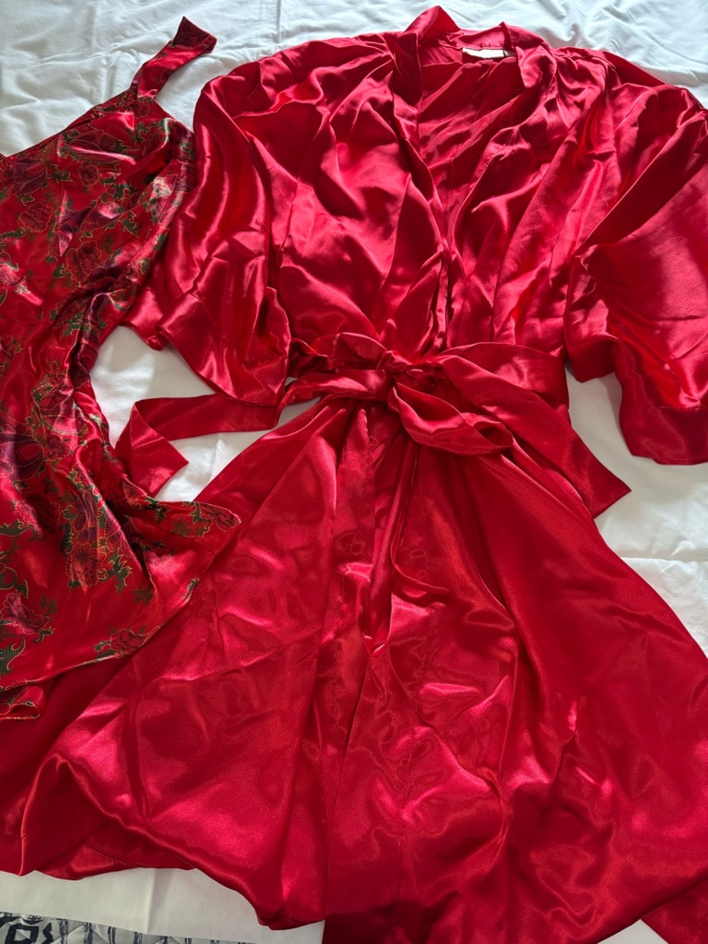 Red Satin Slip Dress and Matching Robe Set - Picture 2 of 8